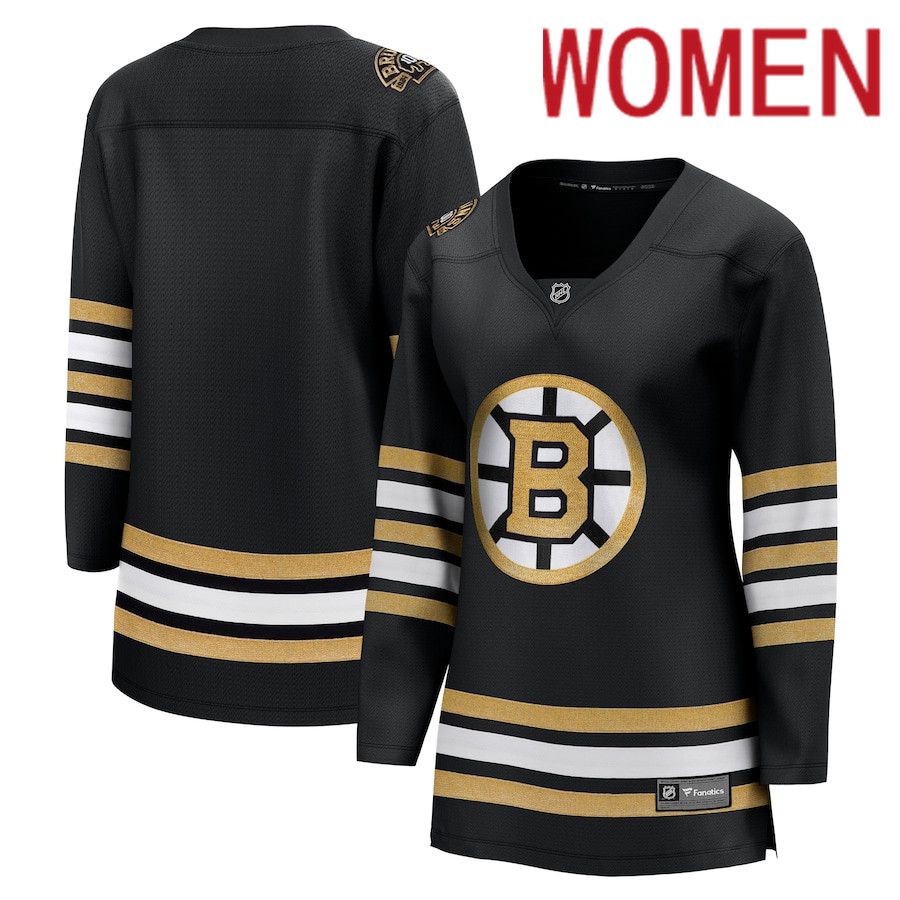 Women Boston Bruins Fanatics Branded Black 100th Anniversary Premier Breakaway NHL Jersey->boston bruins->NHL Jersey